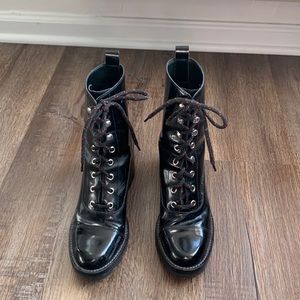 Very good condition patent leather lug sole boots